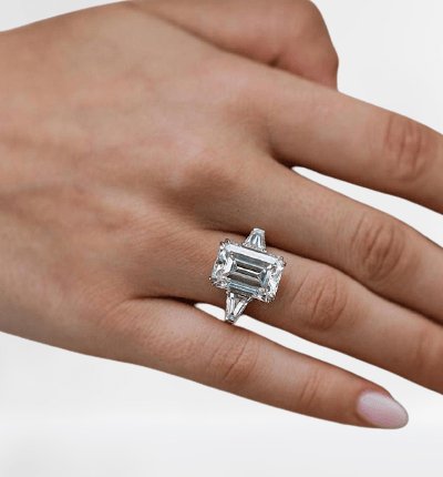 Flash Sale- Gorgeous Emerald Cut Three Stone Engagement Ring - Black Diamonds New York