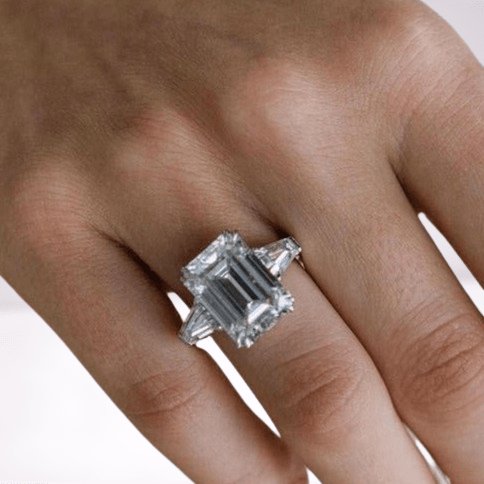 Flash Sale- Gorgeous Emerald Cut Three Stone Engagement Ring - Black Diamonds New York