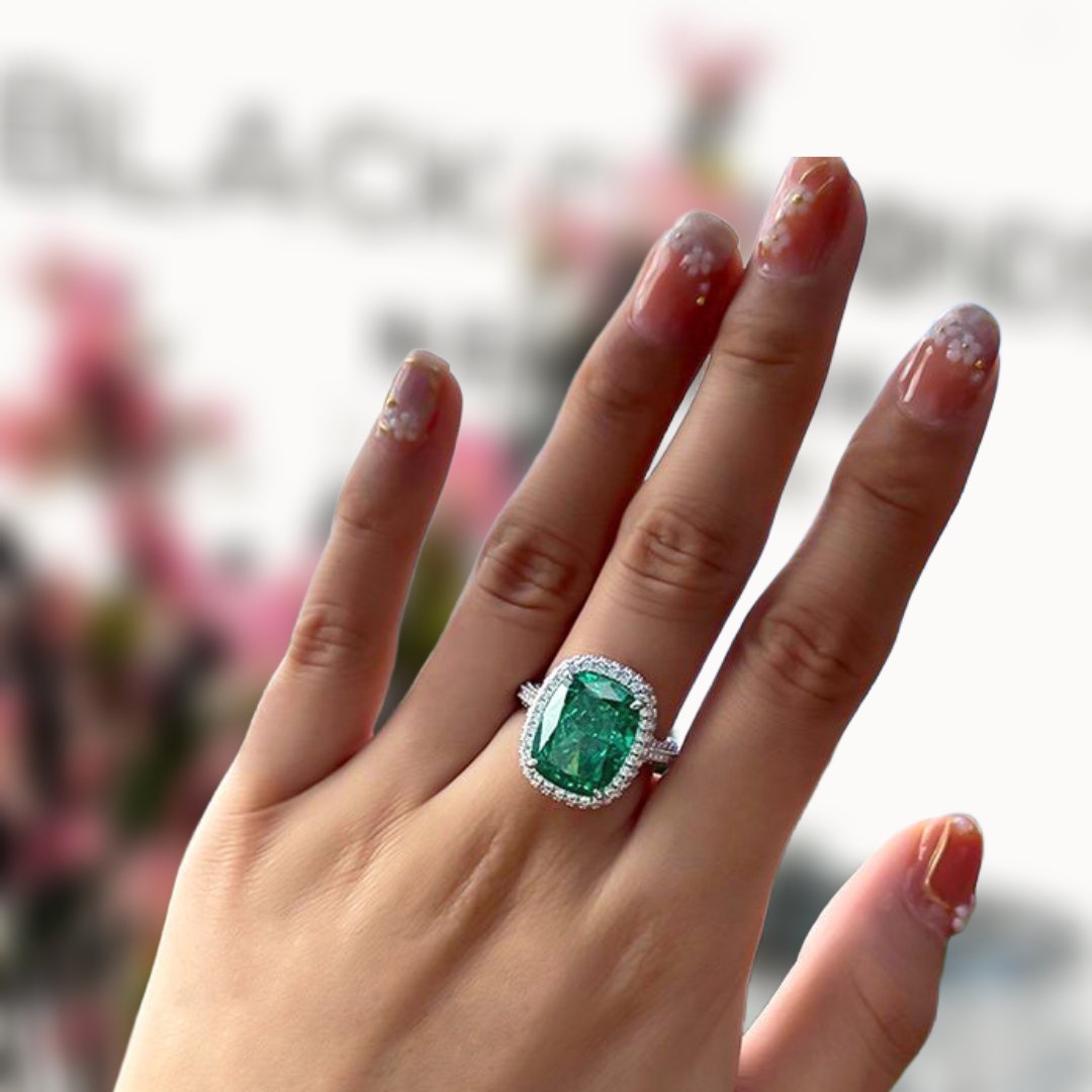 Flash Sale- Gorgeous Halo Cushion Cut Paraiba Green Tourmaline Engagement Ring-Black Diamonds New York