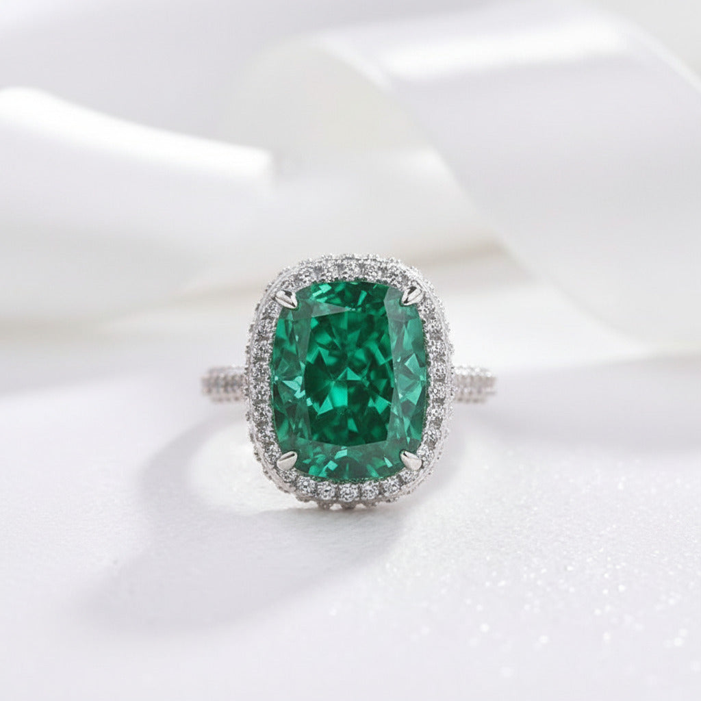 Flash Sale - Gorgeous Halo Cushion Cut Paraiba Green Tourmaline Engagement Ring-Black Diamonds New York