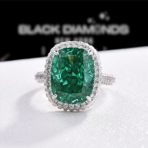 Flash Sale- Gorgeous Halo Cushion Cut Paraiba Green Tourmaline Engagement Ring-Black Diamonds New York