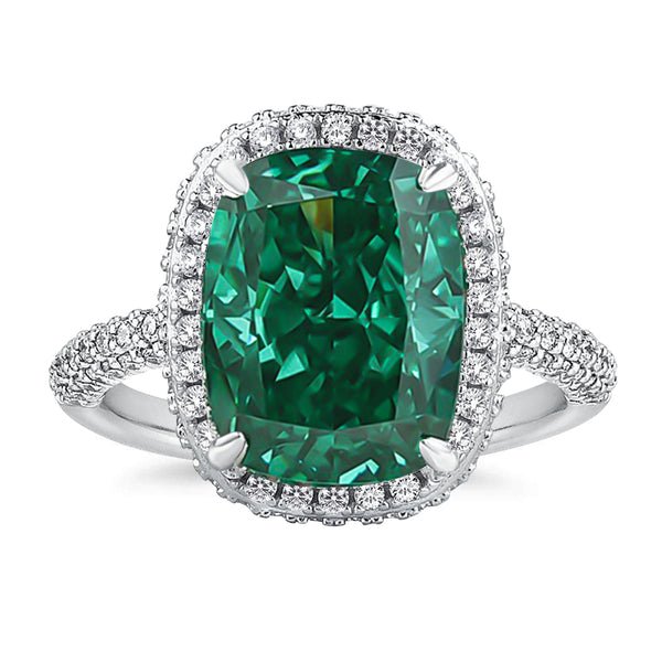 Flash Sale - Gorgeous Halo Cushion Cut Paraiba Green Tourmaline Engagement Ring-Black Diamonds New York