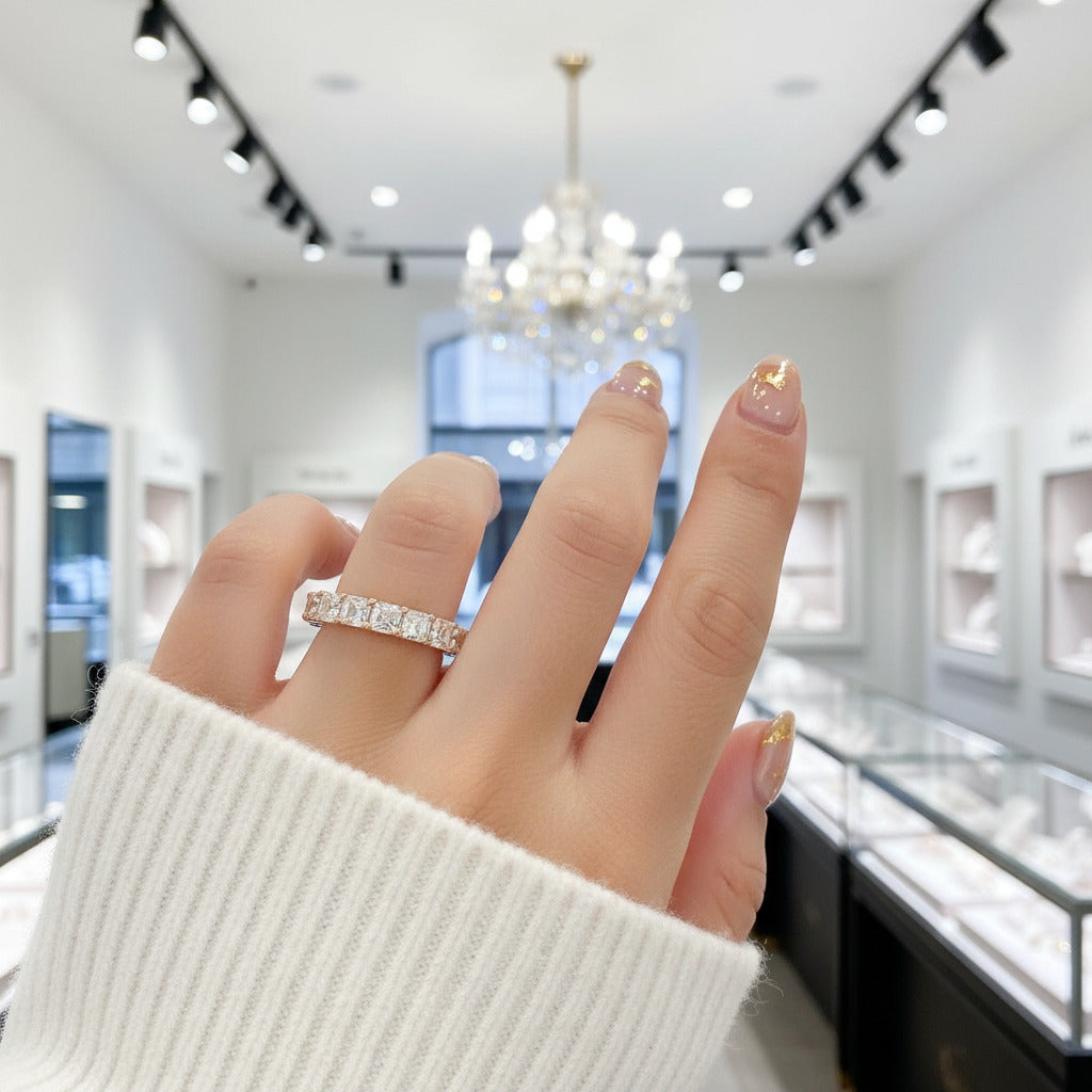 Half Eternity Asscher Cut Ring Band-Black Diamonds New York
