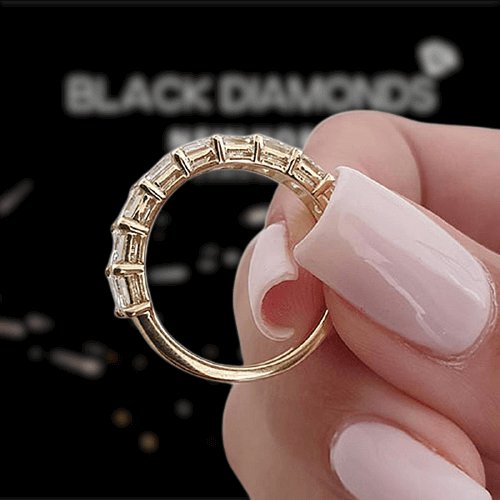 Flash Sale- Half Eternity Asscher Cut Ring Band-Black Diamonds New York