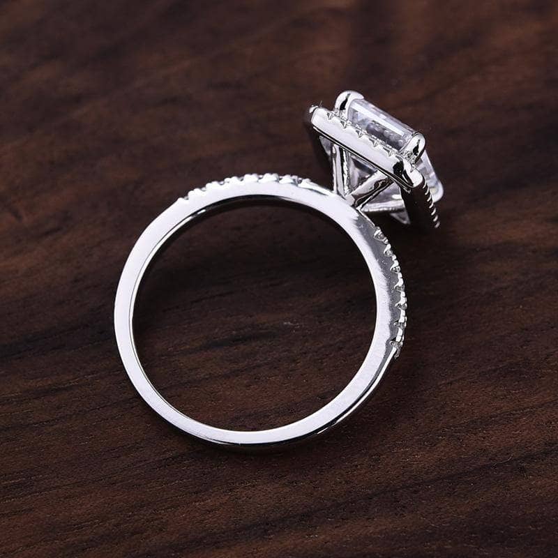 Flash Sale- Halo Emerald Cut Simulated Diamonds Wedding Ring Set-Black Diamonds New York