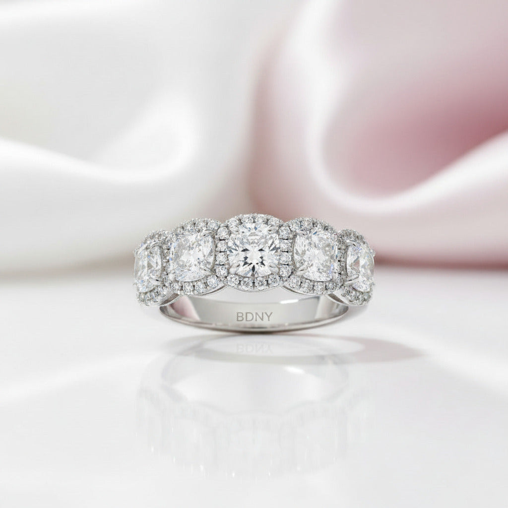 Halo Six Cushion Cut Diamond Option Wedding Band Ring-Black Diamonds New York