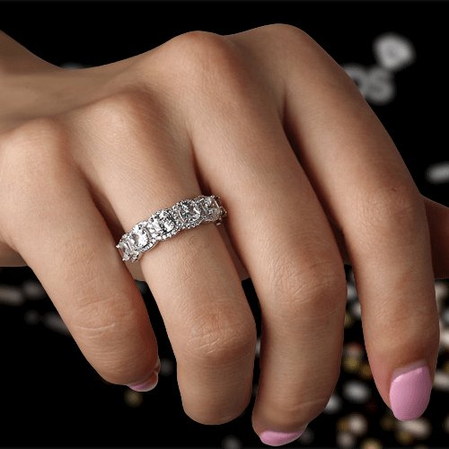 Flash Sale- Halo Six Cushion Cut Diamond Wedding Band Ring-Black Diamonds New York