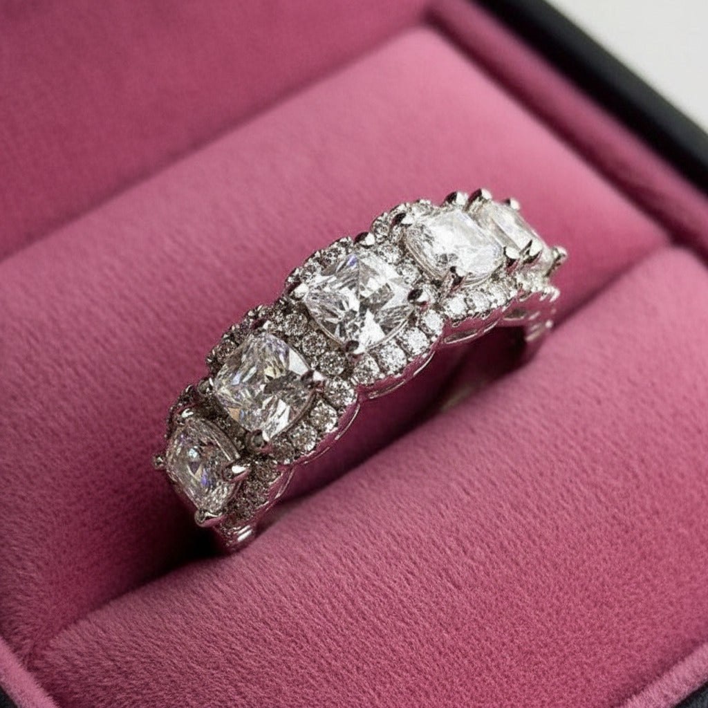 Halo Six Cushion Cut Diamond Option Wedding Band Ring-Black Diamonds New York