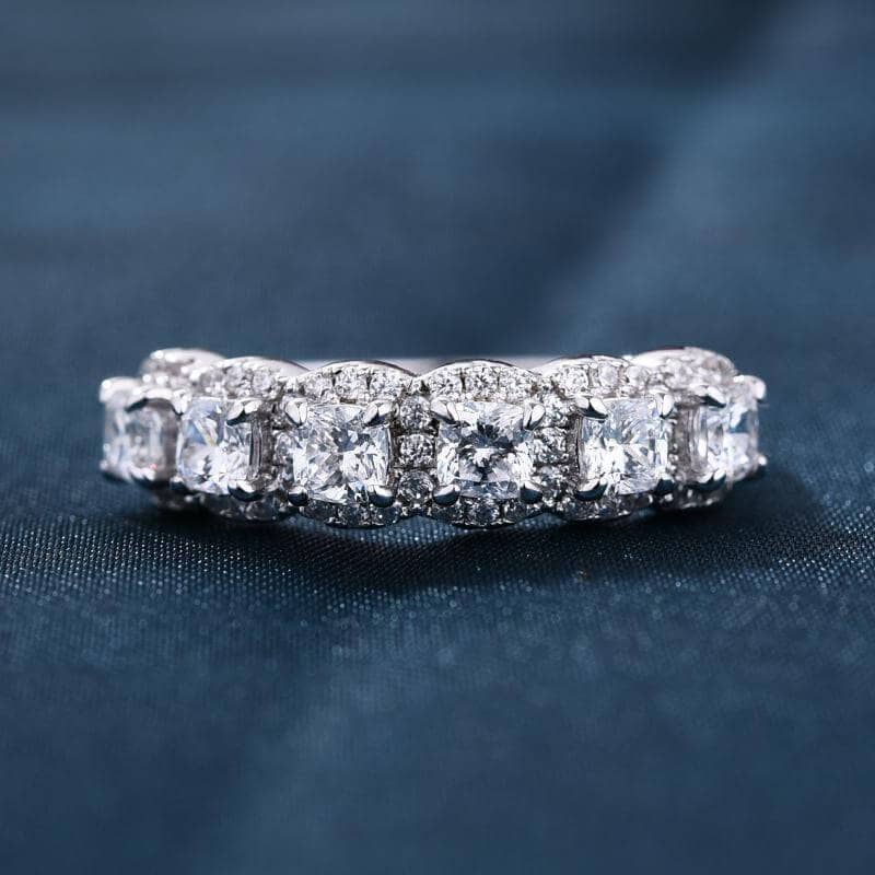 Flash Sale- Halo Six Cushion Cut Diamond Wedding Band Ring - Black Diamonds New York