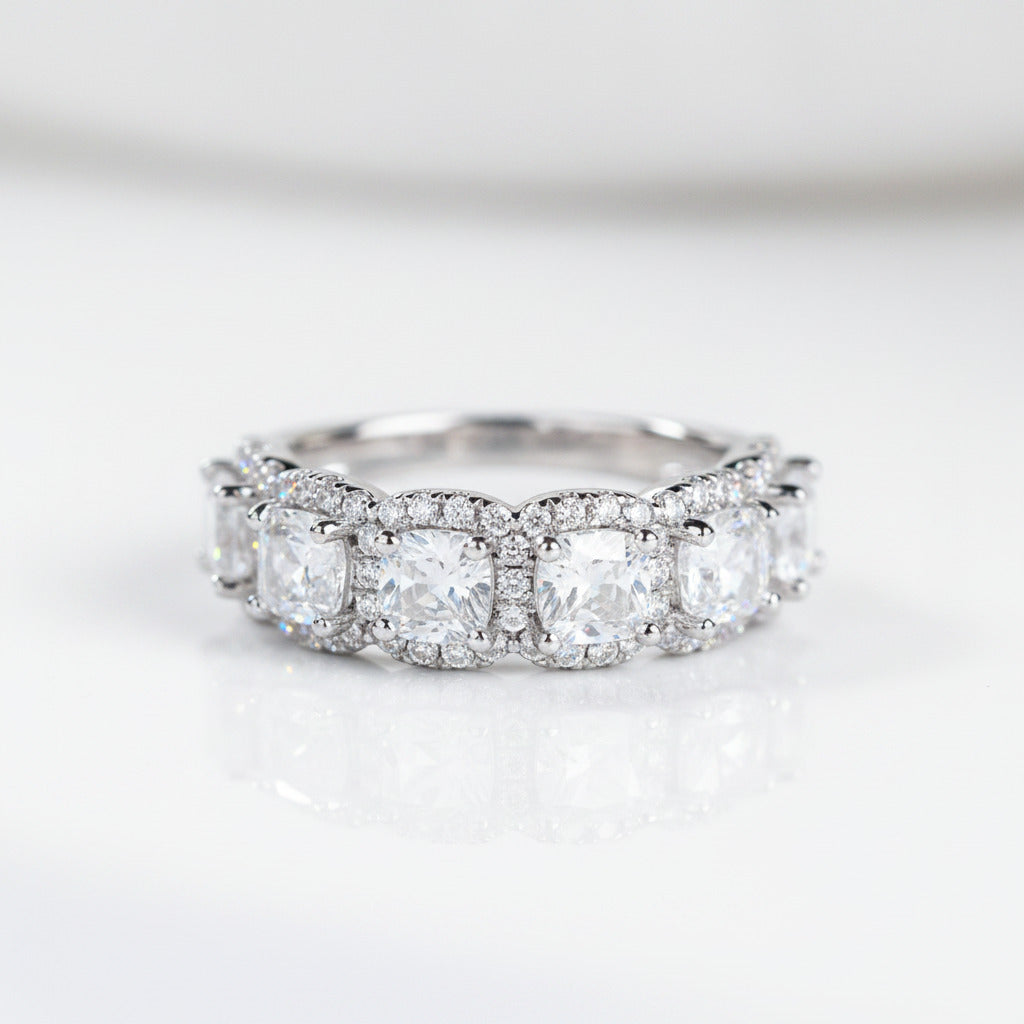 Halo Six Cushion Cut Diamond Option Wedding Band Ring-Black Diamonds New York
