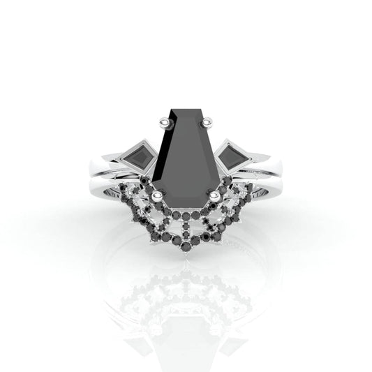 Flash Sale- LOVE SPELL- Coffin Cut Diamond Spider Web Gothic Wedding Ring Set-Black Diamonds New York