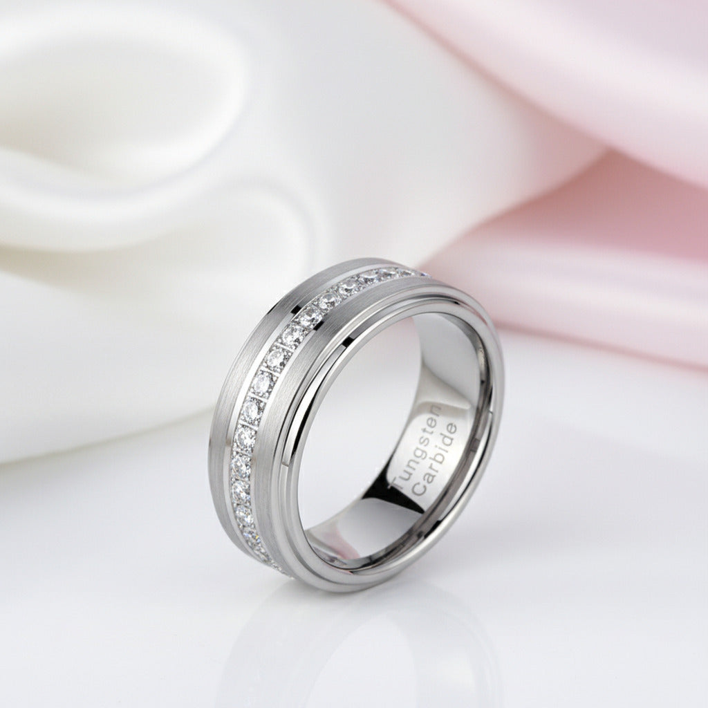 Men's Tungsten Carbide 8mm Wedding Band-Black Diamonds New York