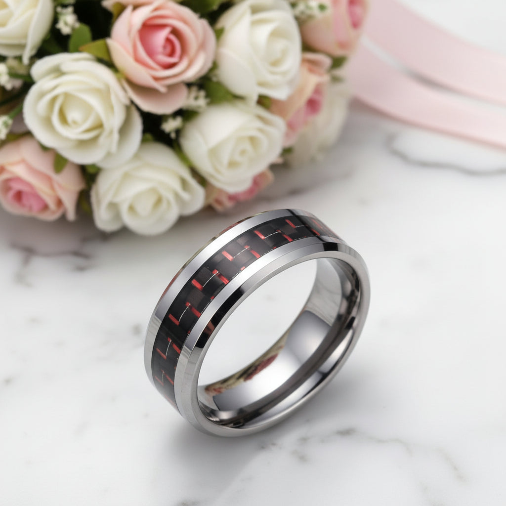 Men's Tungsten Wedding Band with Carbon Fiber-Black Diamonds New York