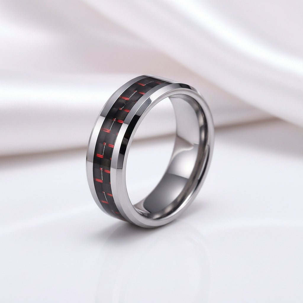 Men's Tungsten Wedding Band with Carbon Fiber-Black Diamonds New York