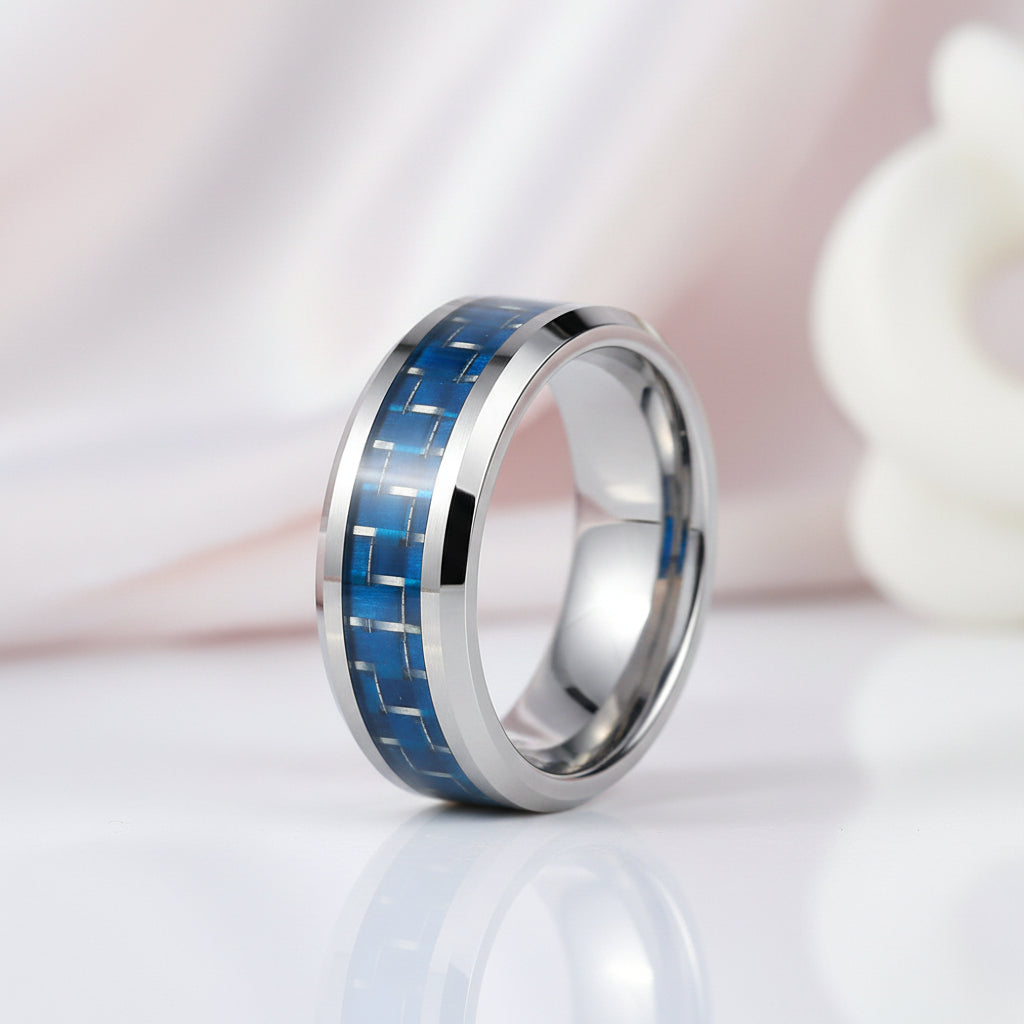 Men's Tungsten Wedding Band with Carbon Fiber-Black Diamonds New York