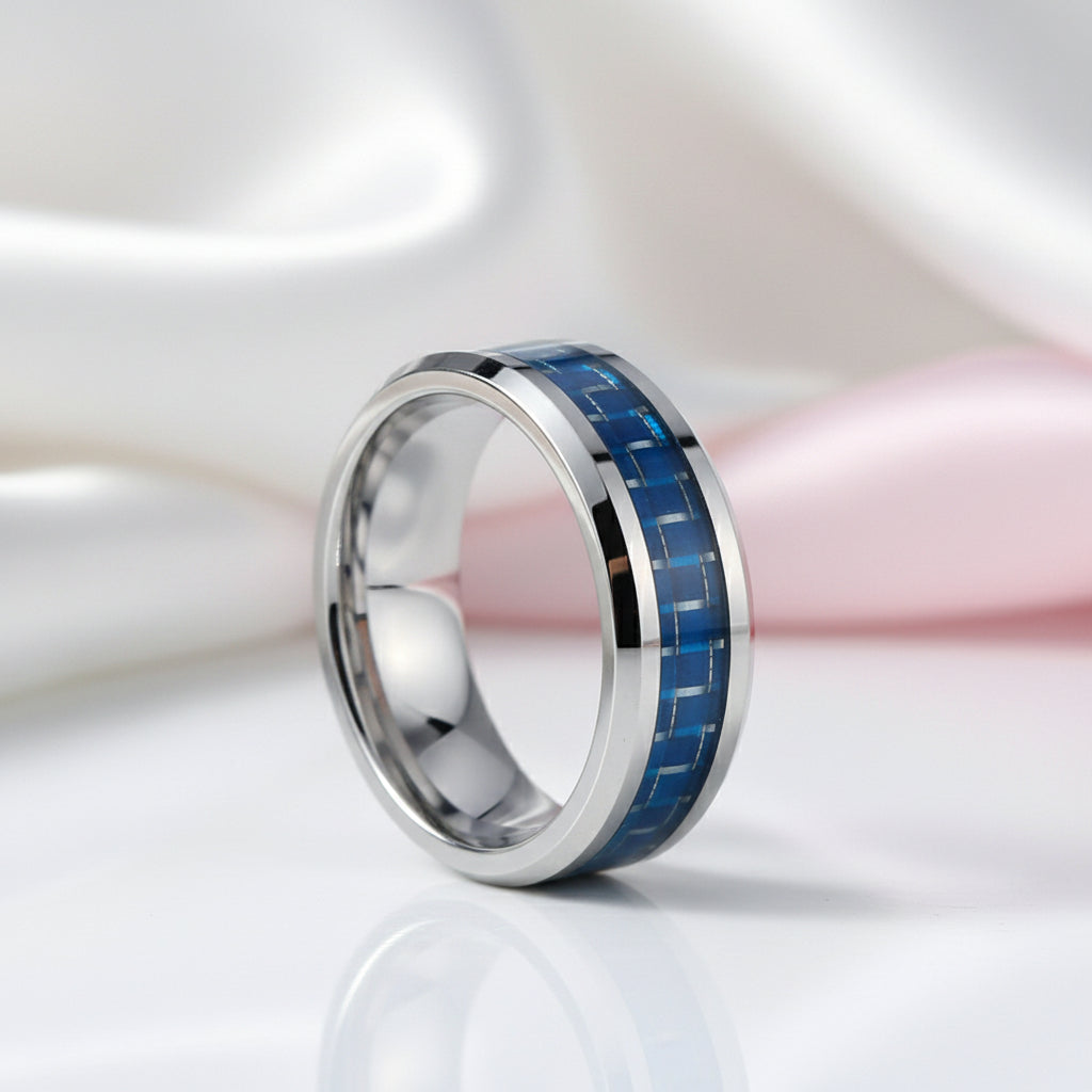 Men's Tungsten Wedding Band with Carbon Fiber-Black Diamonds New York