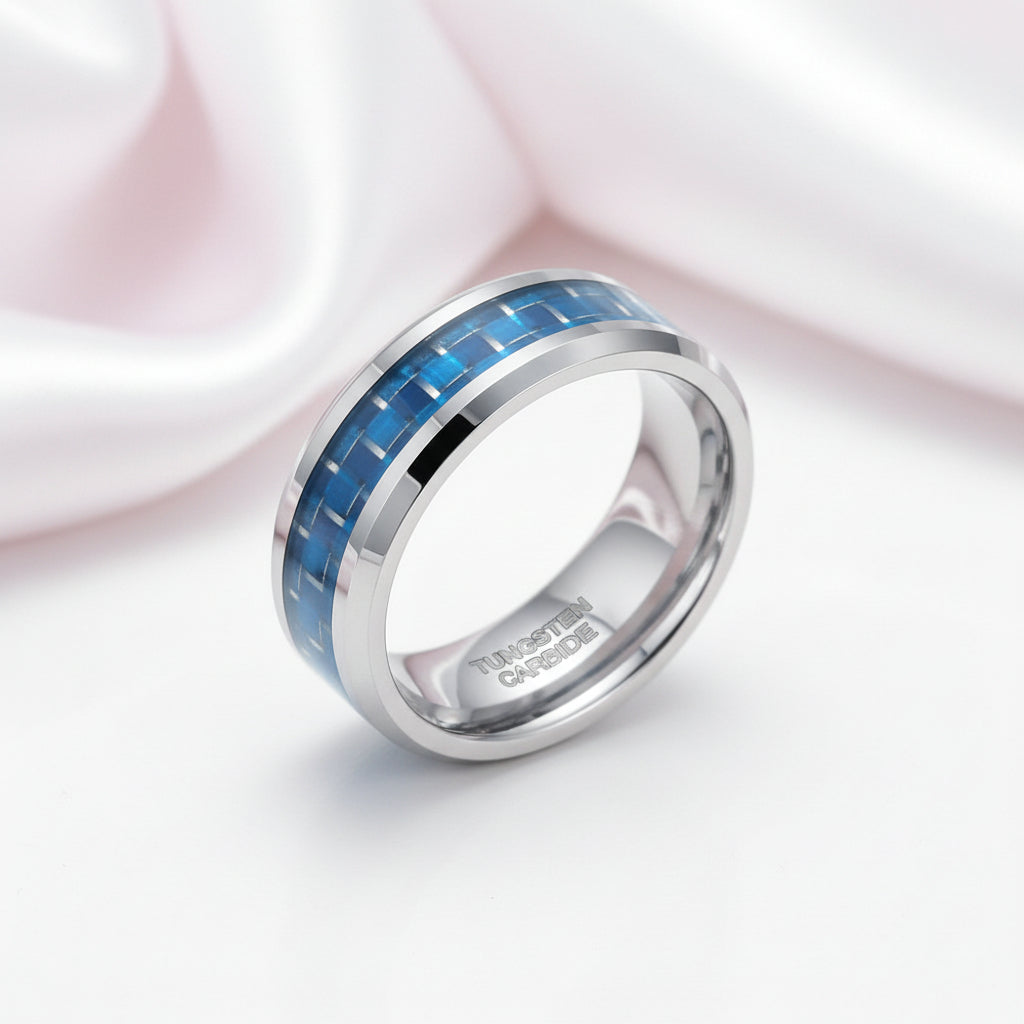 Men's Tungsten Wedding Band with Carbon Fiber-Black Diamonds New York