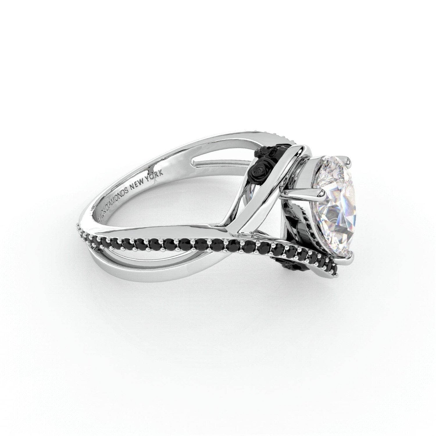 Flash Sale- Only You- 1.5 Carat Pear Cut EVN™ Diamond Skull & Roses Wedding Ring - Black Diamonds New York