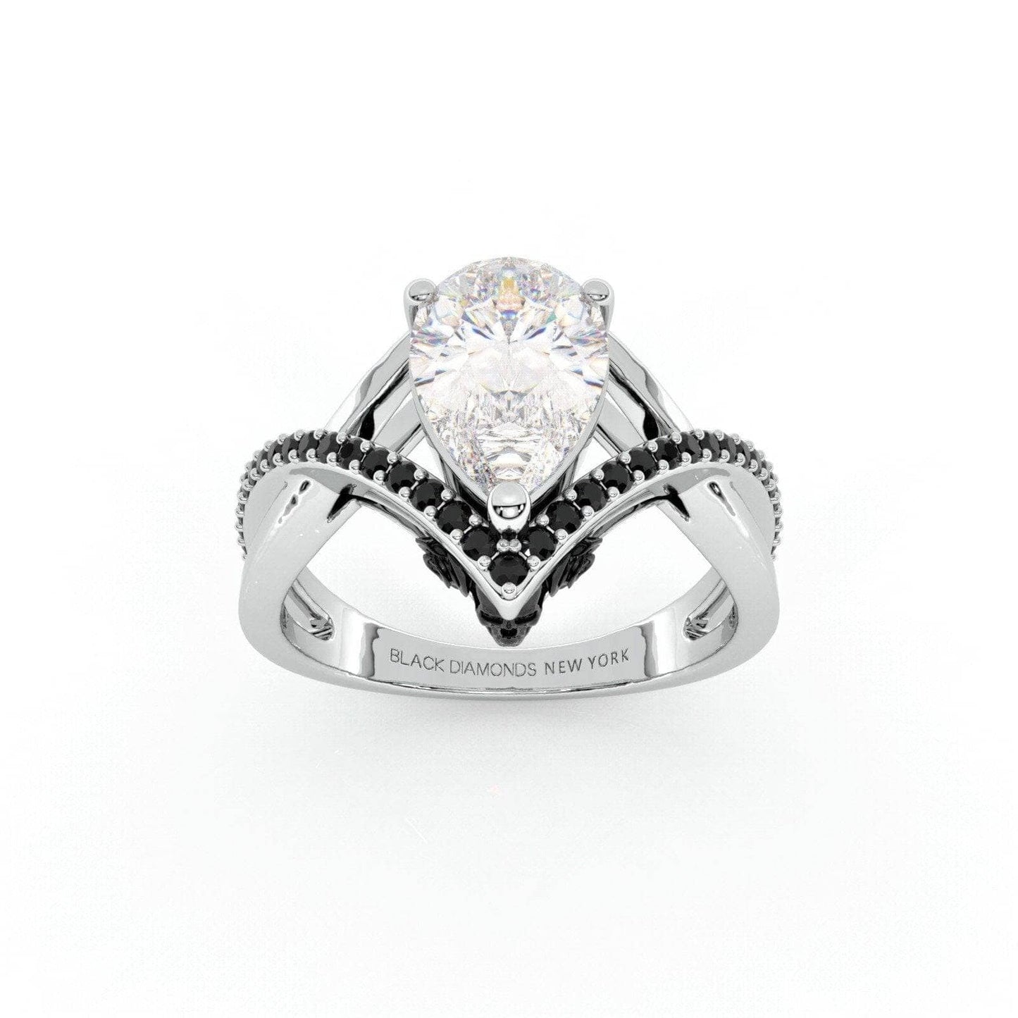 Flash Sale- Only You- 1.5 Carat Pear Cut EVN™ Diamond Skull & Roses Wedding Ring-Black Diamonds New York