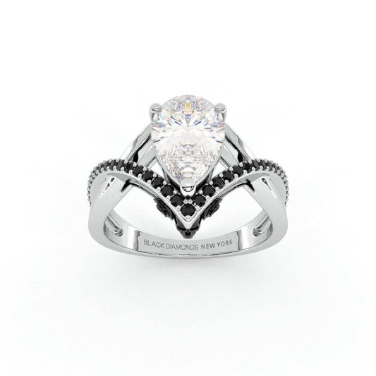 Flash Sale- Only You- 1.5 Carat Pear Cut EVN™ Diamond Skull & Roses Wedding Ring-Black Diamonds New York