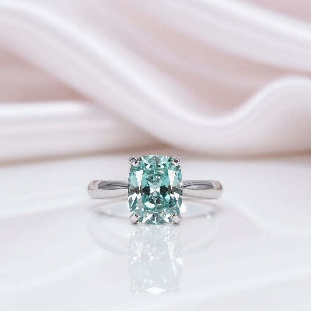 Rare Blue Green Cushion Cut Diamond Option Ring-Black Diamonds New York