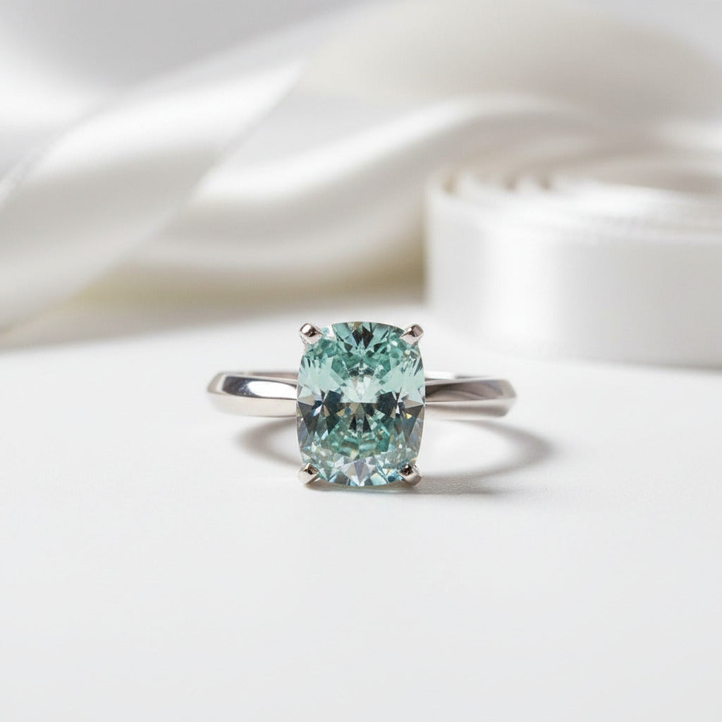 Rare Blue Green Cushion Cut Diamond Option Ring-Black Diamonds New York