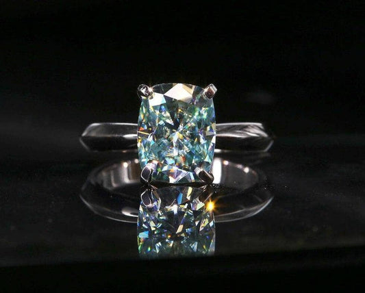 Flash Sale- Rare Blue Green Cushion Cut Moissanite Ring-Black Diamonds New York