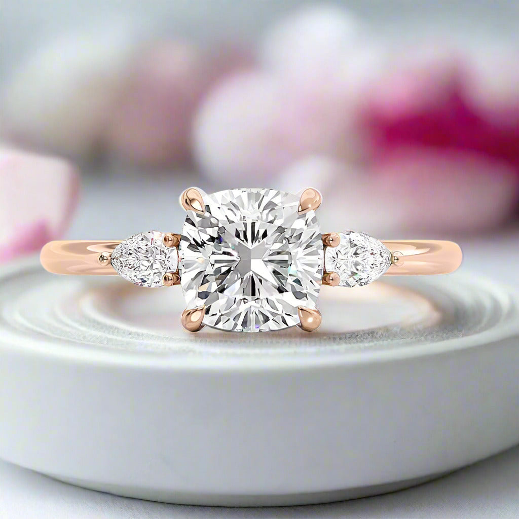 Rose Gold 2.0ct Cushion Cut Three Stone Diamond Engagement Ring-Black Diamonds New York