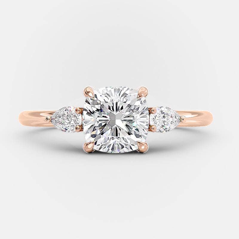 Flash Sale- Rose Gold 2.0ct Cushion Cut Three Stone Moissanite Engagement Ring-Black Diamonds New York