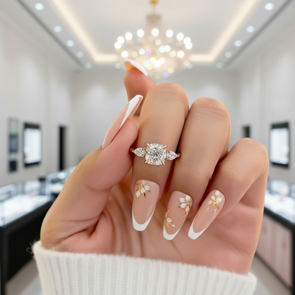 Rose Gold 2.0ct Cushion Cut Three Stone Diamond Option Engagement Ring-Black Diamonds New York