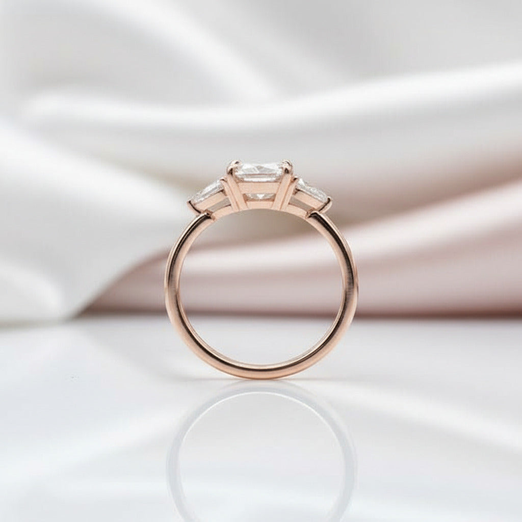 Rose Gold 2.0ct Cushion Cut Three Stone Diamond Option Engagement Ring-Black Diamonds New York