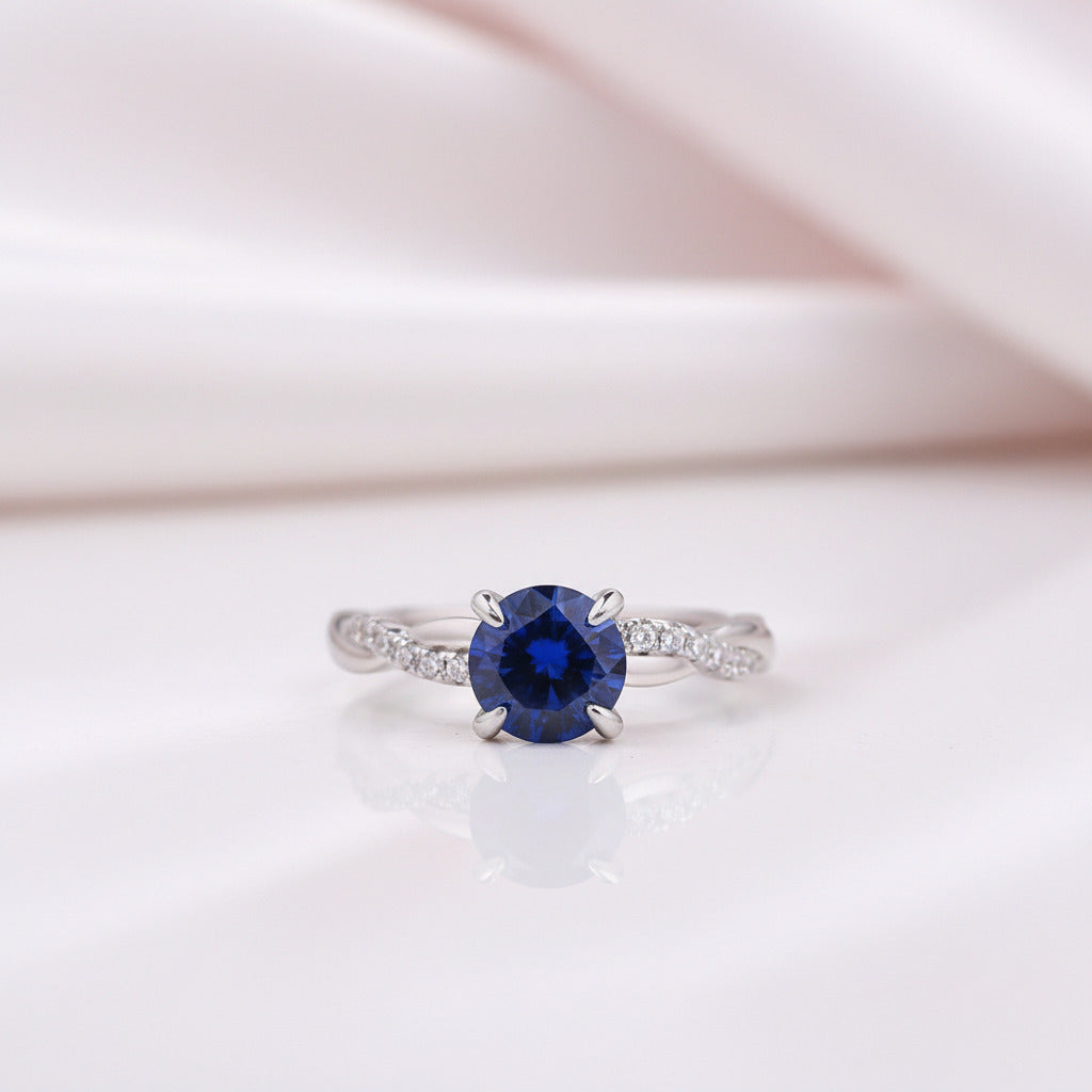 Round Cut Blue Simulated Diamond Option Twist Engagement Ring-Black Diamonds New York