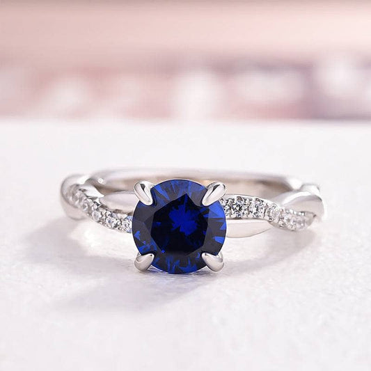 Flash Sale- Round Cut Blue Simulated Diamond Twist Engagement Ring-Black Diamonds New York