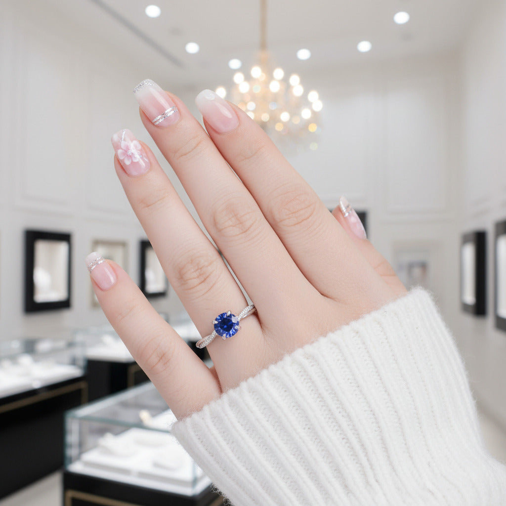 Round Cut Blue Simulated Diamond Option Twist Engagement Ring-Black Diamonds New York