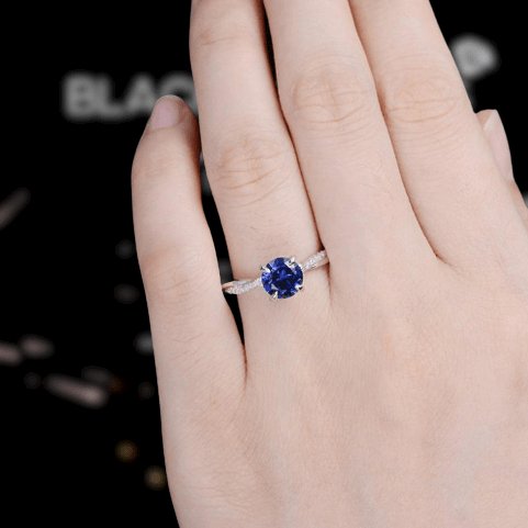 Flash Sale- Round Cut Blue Simulated Diamond Twist Engagement Ring-Black Diamonds New York