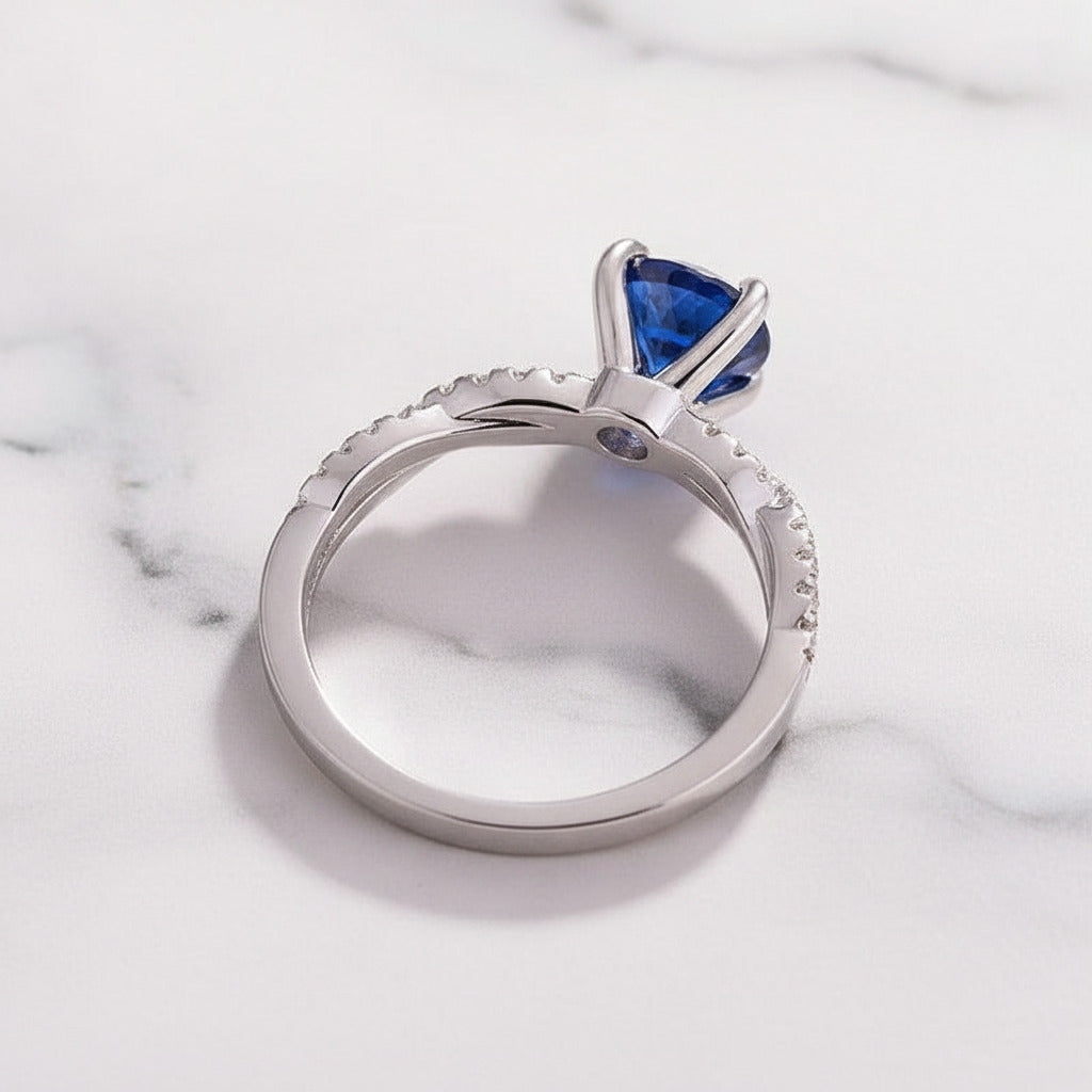 Round Cut Blue Simulated Diamond Option Twist Engagement Ring-Black Diamonds New York