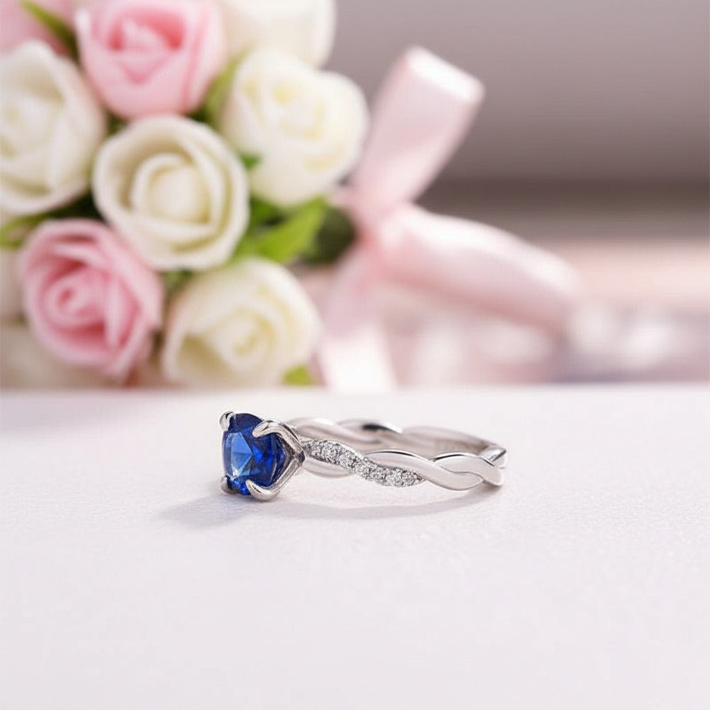 Round Cut Blue Simulated Diamond Option Twist Engagement Ring-Black Diamonds New York