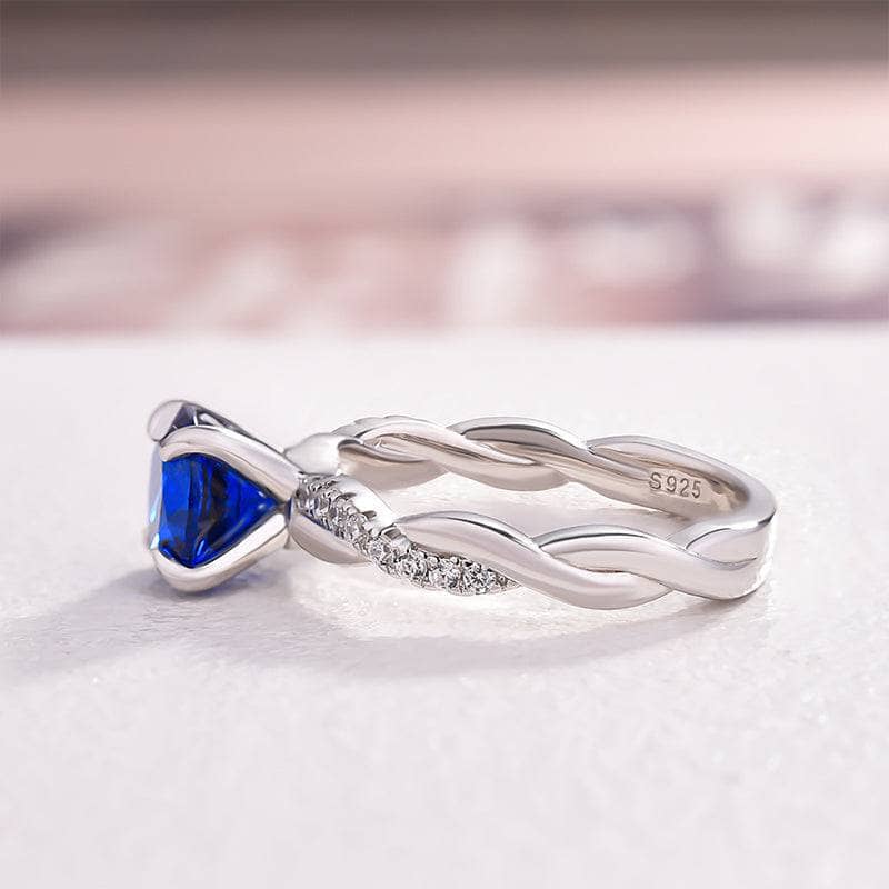 Flash Sale- Round Cut Blue Sona Simulated Diamond Twist Engagement Ring-Black Diamonds New York