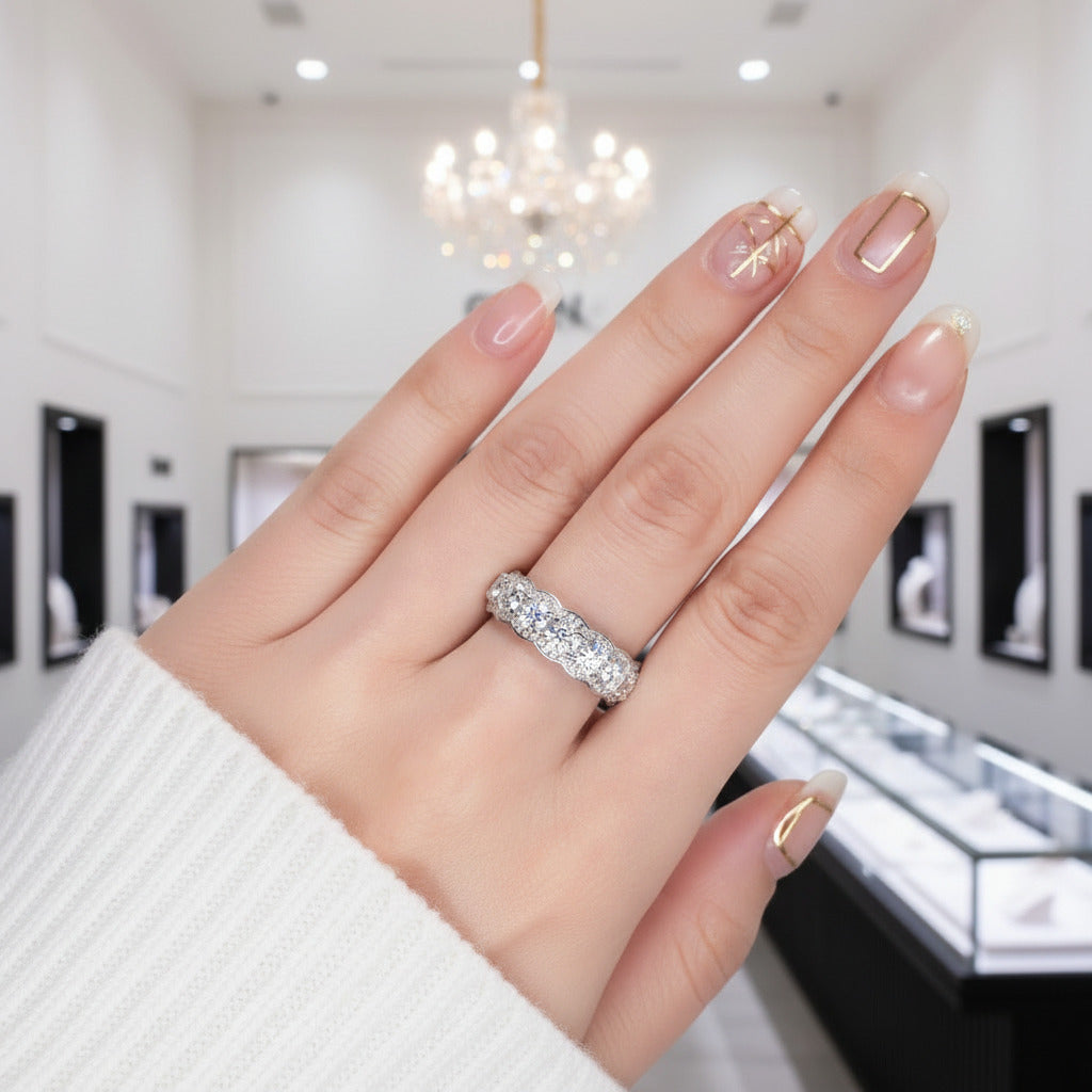 Round Cut Diamond Eternity Halo Ring Band-Black Diamonds New York