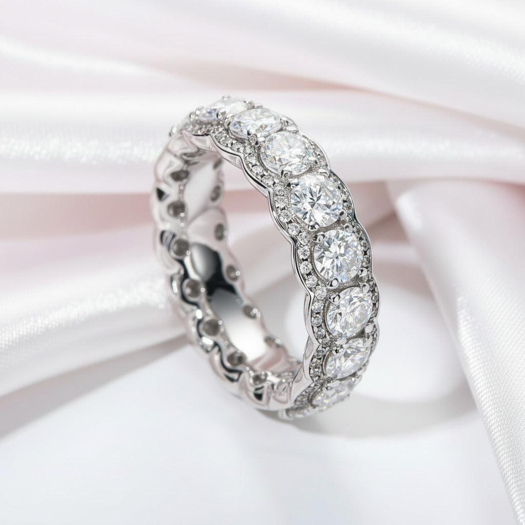 Round Cut Diamond Eternity Halo Ring Band-Black Diamonds New York
