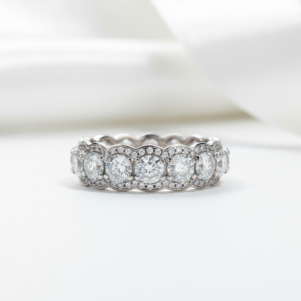Round Cut Diamond Eternity Halo Ring Band-Black Diamonds New York