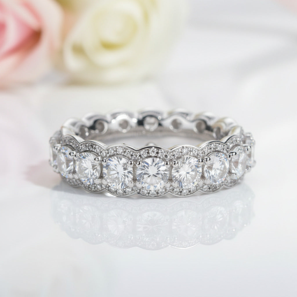 Round Cut Diamond Eternity Halo Ring Band-Black Diamonds New York