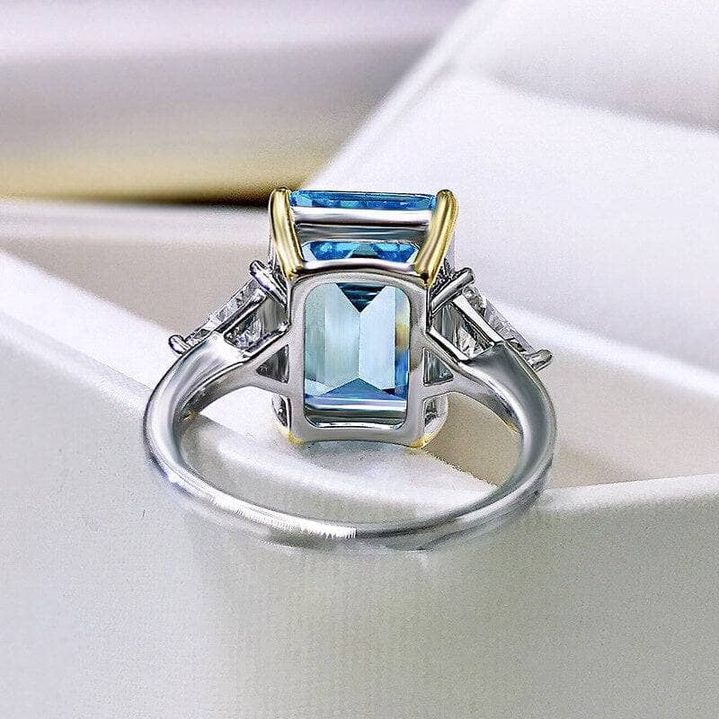 Flash Sale- Sky Blue Simulated Diamond in Emerald Cut Three Stone Engagement Ring-Black Diamonds New York