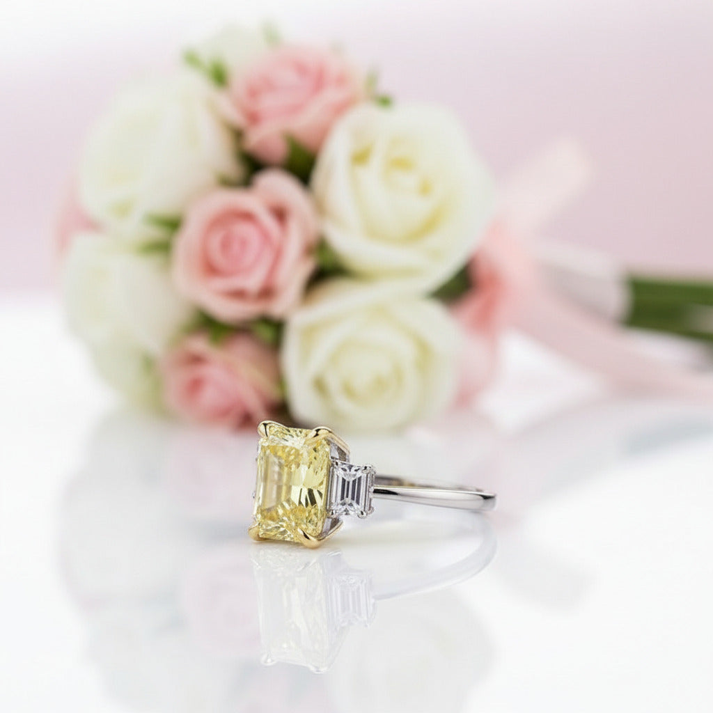 Three Yellow Stone Diamond Radiant Cut Engagement Ring from Black ...