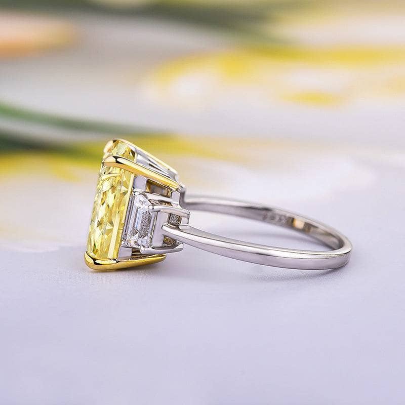 Flash Sale- Three Yellow Stone Certified Moissanite Radiant Cut Engagement Ring-Black Diamonds New York