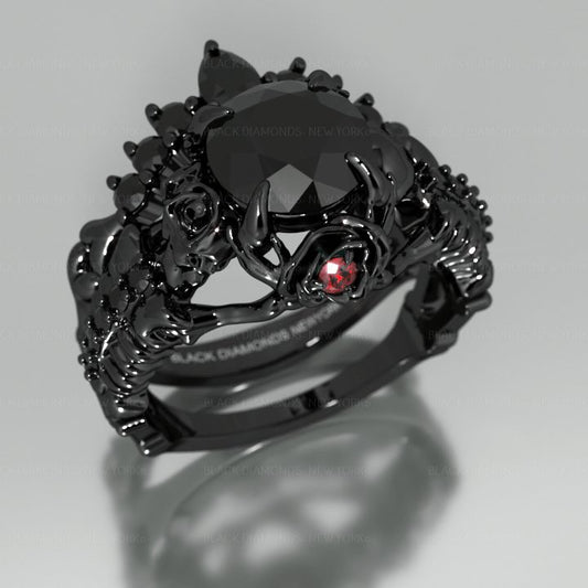 Flash Sale- Together Forever- 1.25 Carat Black Diamond Gothic Ring Set-Black Diamonds New York