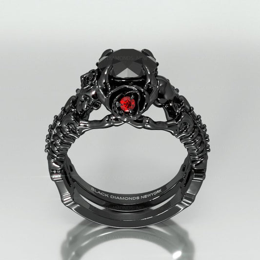 Flash Sale- Together Forever- 1.25 Carat Black Moissanite Gothic Ring Set - Black Diamonds New York