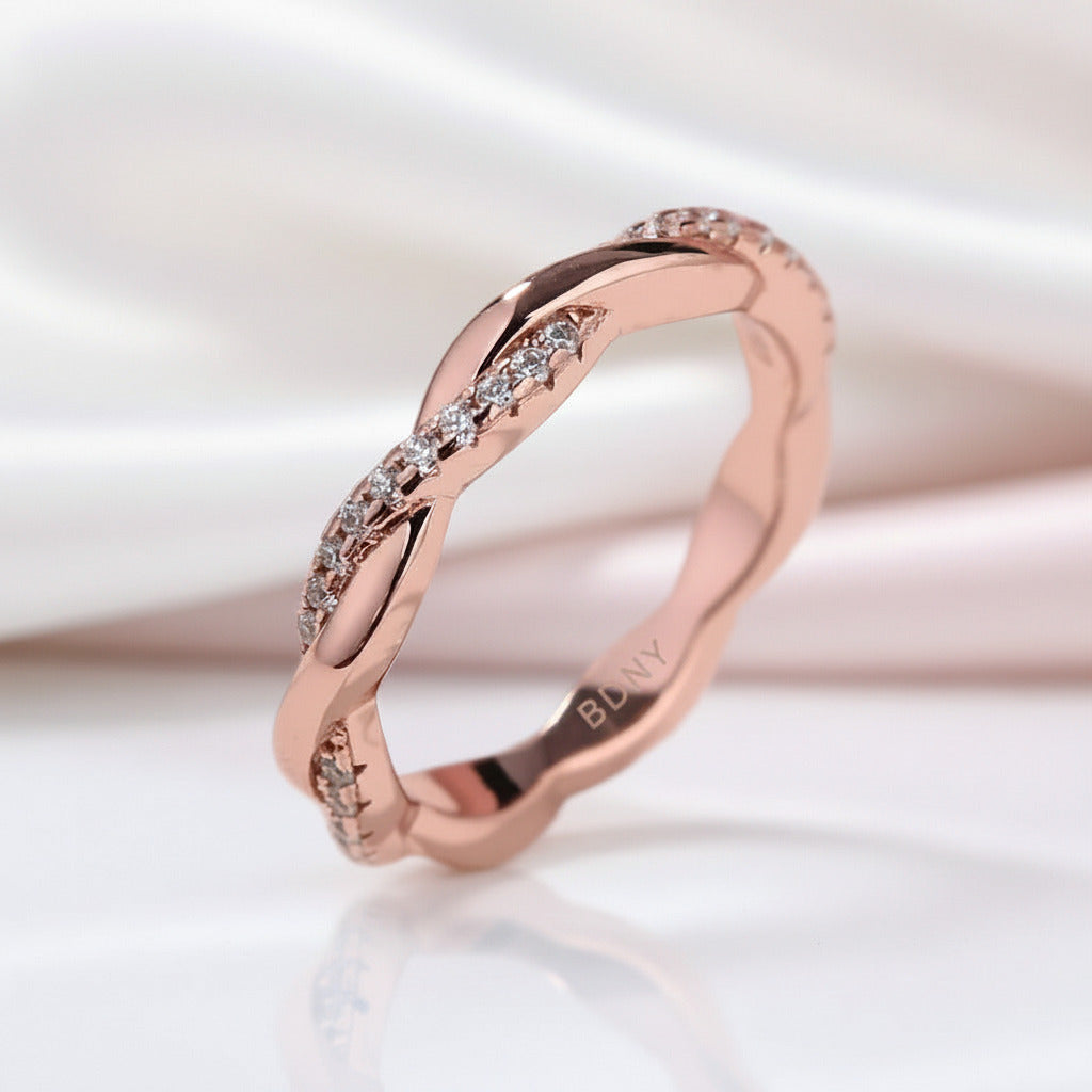Twist Rose Gold Infinity Wedding Band-Black Diamonds New York