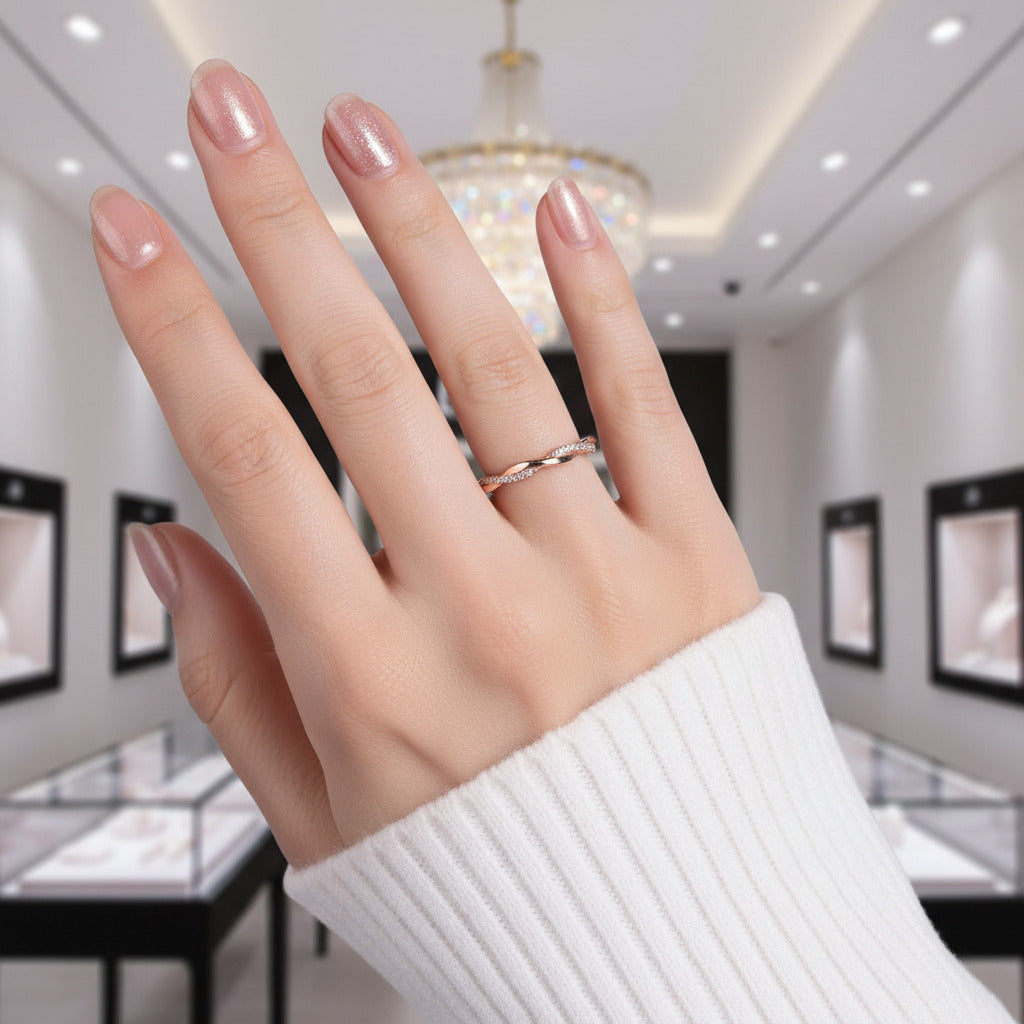 Twist Rose Gold Infinity Wedding Band-Black Diamonds New York