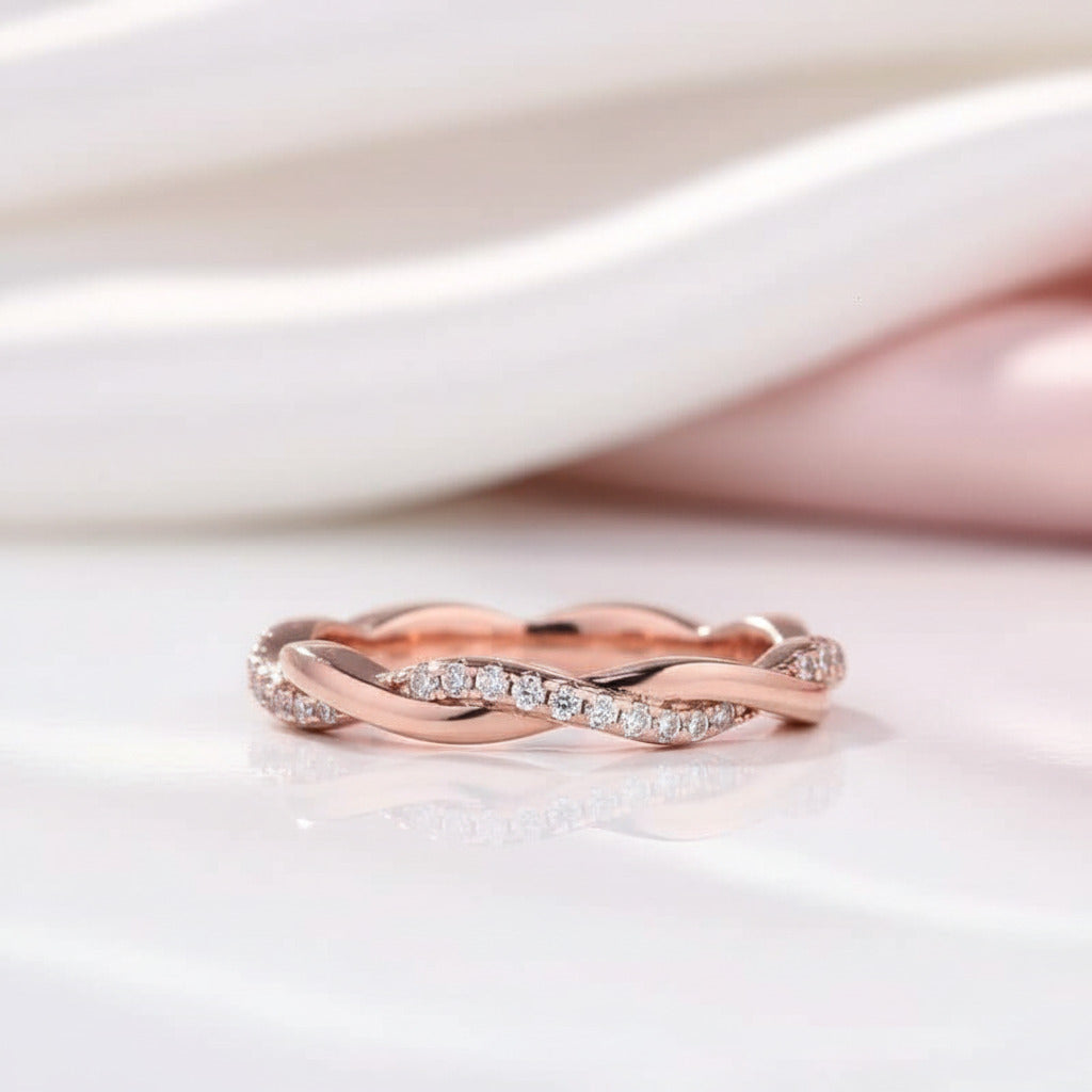Twist Rose Gold Infinity Wedding Band-Black Diamonds New York